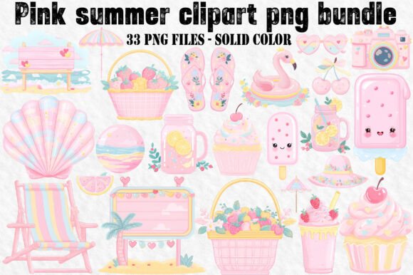 Download Pink Summer Clipart Png Bundle - Pink Collection