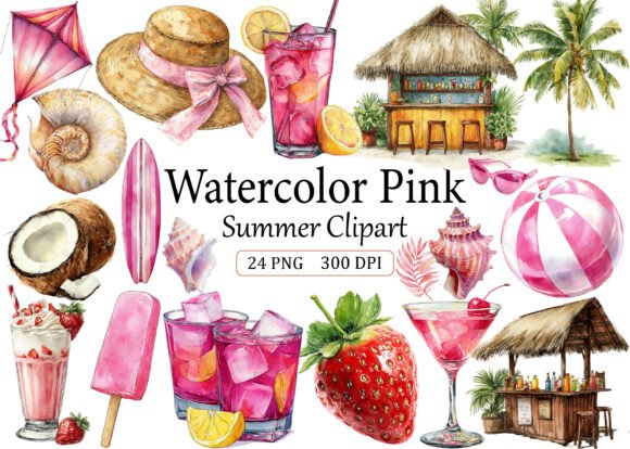 Download Watercolor Pink Summer Clipart - Pink Collection