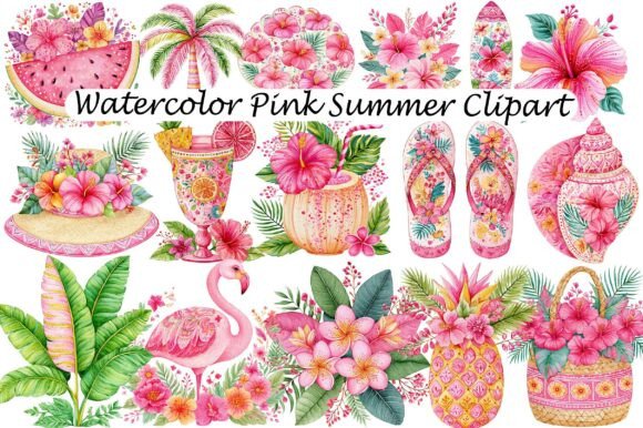 Download Watercolor Pink Summer Clipart - Pink Collection