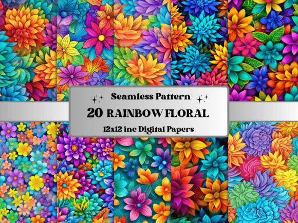 Download Seamless Rainbow Colorful Flower Pattern - Seamless rainbow Collection