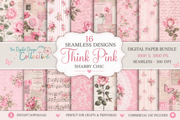 Download Seamless Pink Shabby Chic Papers Bundle - Pink Collection