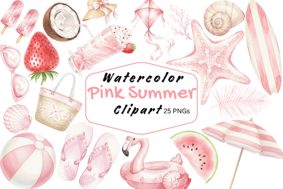 Download Watercolor Pink Summer Beach Clipart - Pink Collection