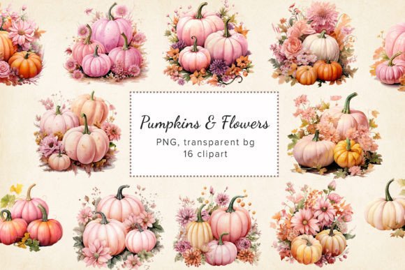 Download Pink Pumpkins &amp; Fall Flowers PNG Set - Pink Collection