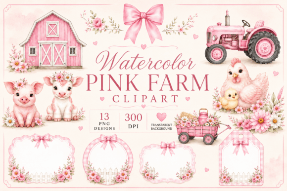 Download Watercolor Pink Farm Baby Clipart - Premium Resources