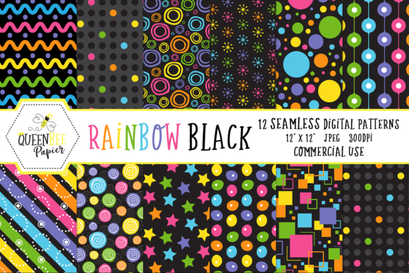 Download Seamless Rainbow Black Digital Paper - Seamless rainbow Collection