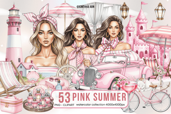 Download Pink Summer Watercolor Clipart Bundle - Pink Collection