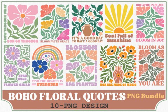 Download Boho Floral Quotes PNG Bundle - Boho floral Collection