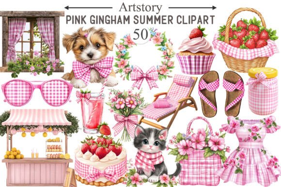 Download Bohemian Pink Gingham Summer Clipart - Pink Collection