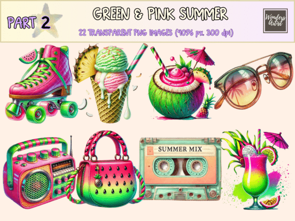 Download Green &amp; Pink Summer P2 Clipart - Pink Collection