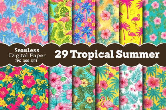 Download Pink Tropical Summer Digital Paper - Pink Collection