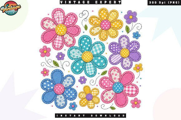 Download Retro Boho Floral Patchwork PNG - Boho floral Collection